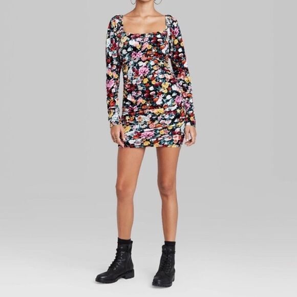 Wild Fable Multi Color Floral Velvet Mini Dress - Picture 2 of 7